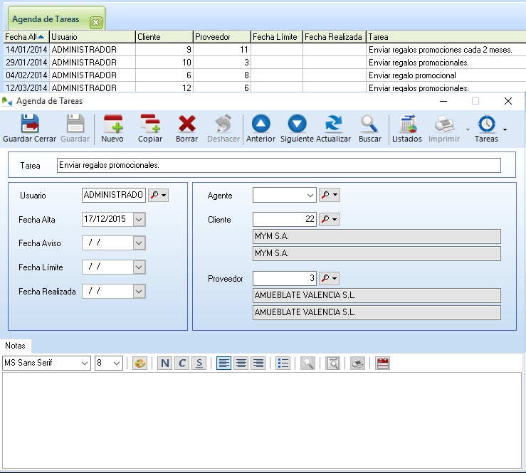 Agenda de tareas en OfiPro Agenda de tareas en OfiPro