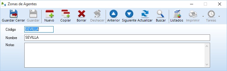 Alta de una categoría de Zona de Agente