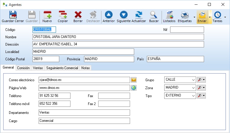 Ficha de agentes comerciales en OfiPro
