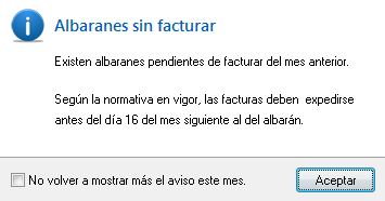 Aviso de albaranes pendientes de facturar