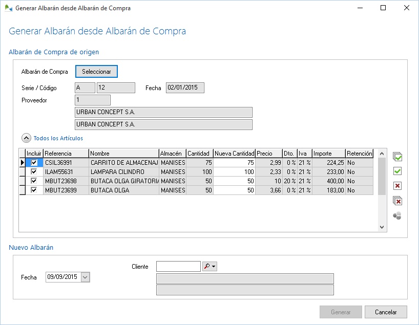 Genere sus albaranes de venta directamente a partir del albarán de compra