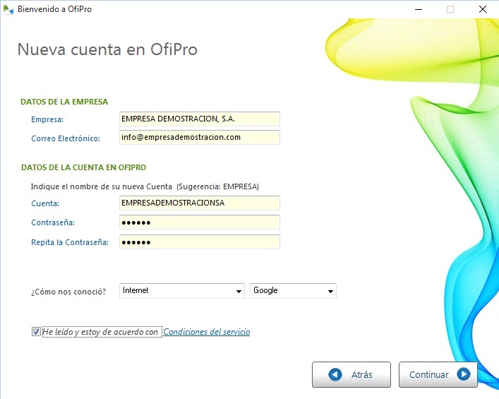 Alta de la empresa en OfiPro