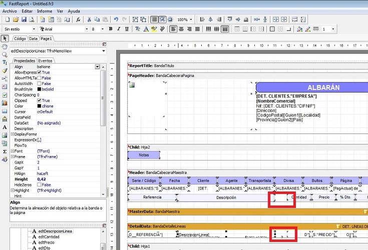 Generamos espacio para ubicar en el albarán tanto al descriptor como a la variable