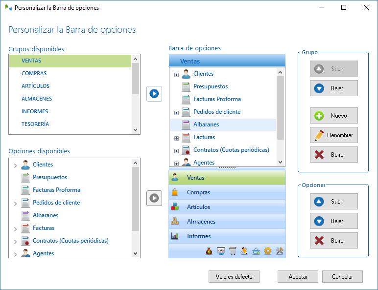 Cree nuevos grupos y reorganice las opciones a su gusto