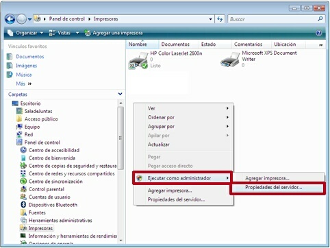 añadir tamaño de impresión en windows vista