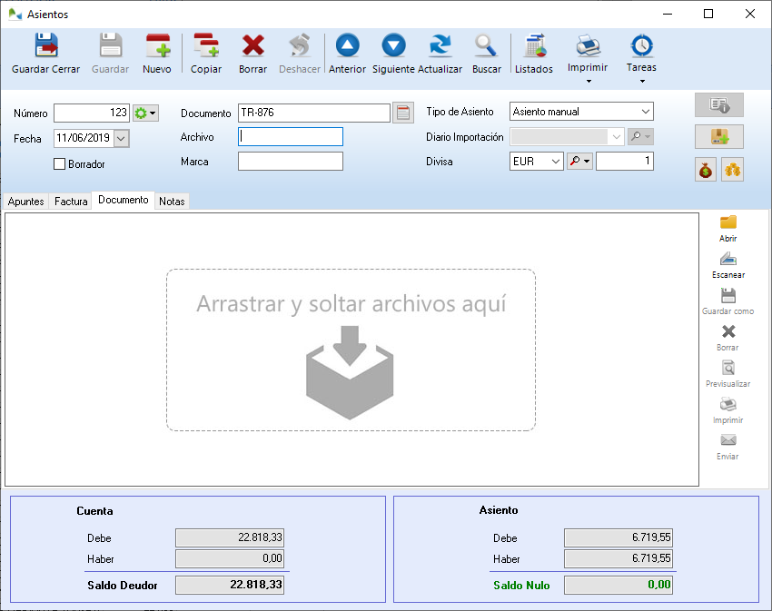 Arrastre el documento con el ratón y suéltelo en la ventana de OfiPro para grabarlo
