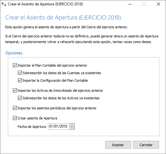 Creación del asiento de Apertura Creación del asiento de Apertura