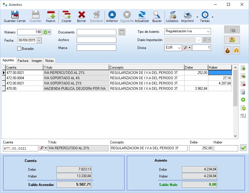 Asiento de regularización de IVA