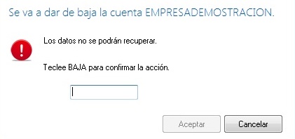 Mensaje baja de cuenta