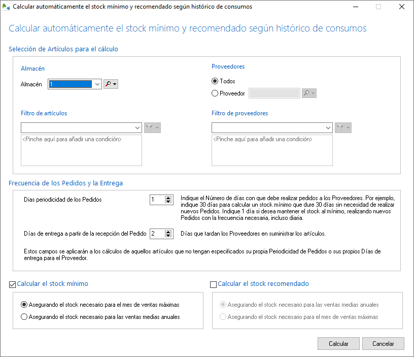 Cálculo automático del stock mínimo y recomendado