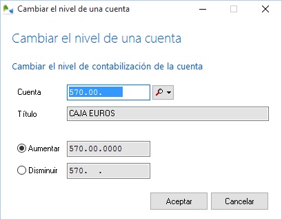 Modifique el nivel de una cuenta a través de la opción Cambiar Nivel de la Cuenta