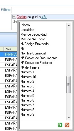 Campo sobre el cual establecer la condición de filtro