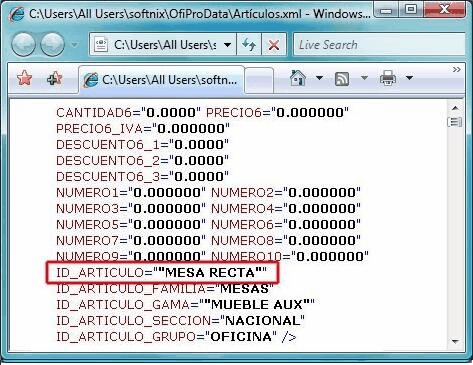 Formato campos ID en ficheros Xml para importar a OfiPro