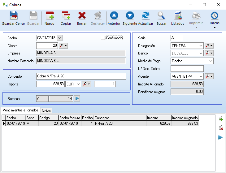 Ficha de Cobros en OfiPro