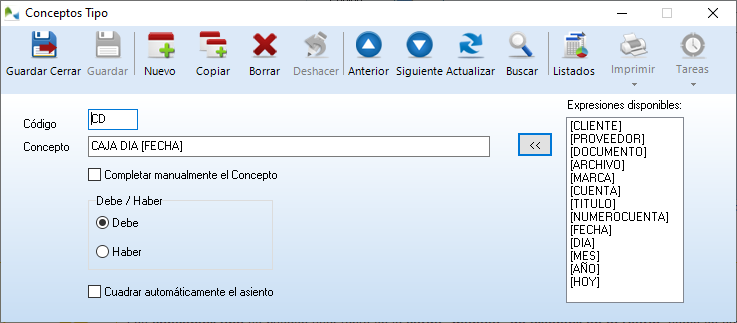 Configure conceptos tipo para agilizar la carga de asientos Configure conceptos tipo para agilizar la carga de asientos