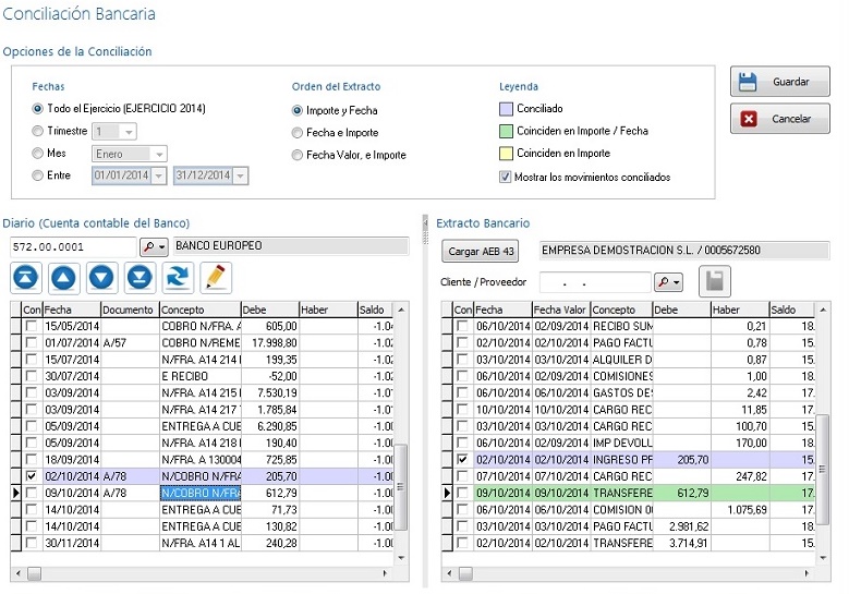 Pantalla de Conciliacion Bancaria en Ofipro Pantalla de Conciliacion Bancaria en Ofipro