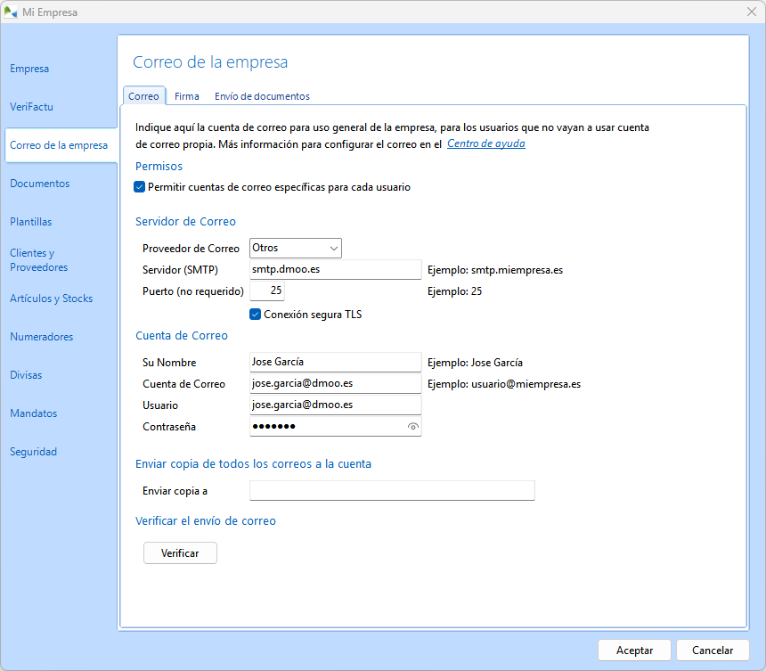 Configuración de la cuenta de correo electronico en OfiPro