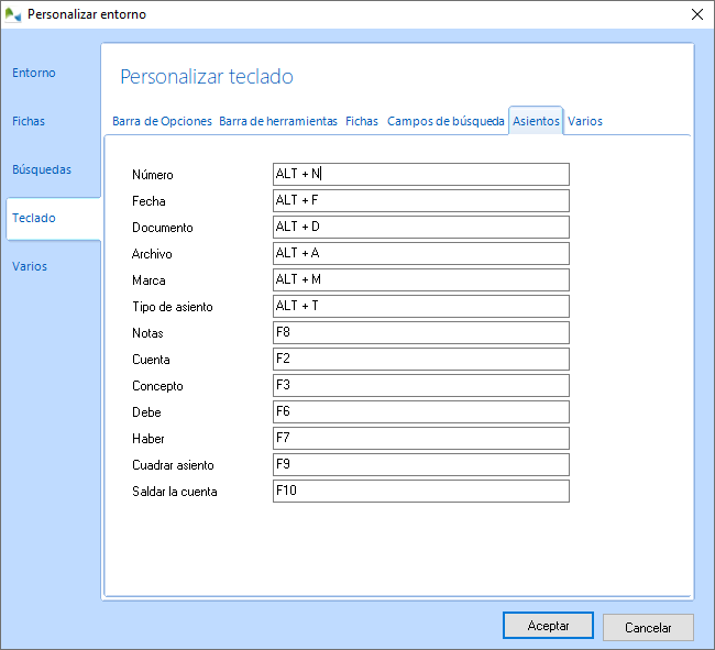 Use las teclas de acceso rápido para situarse en los campos del Asiento Use las teclas de acceso rápido para situarse en los campos del Asiento