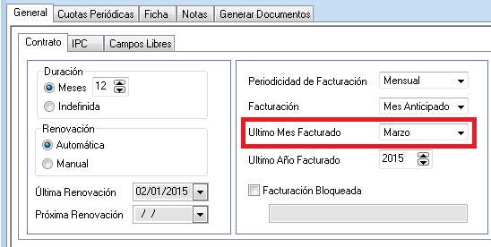 'Último Mes Facturado' en la ficha de contratos