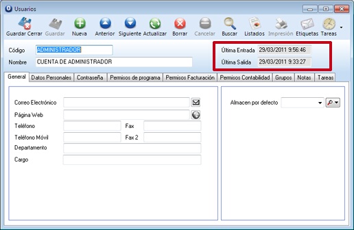 Se registran tanto las entradas como las salidas del usuario de Ofipro