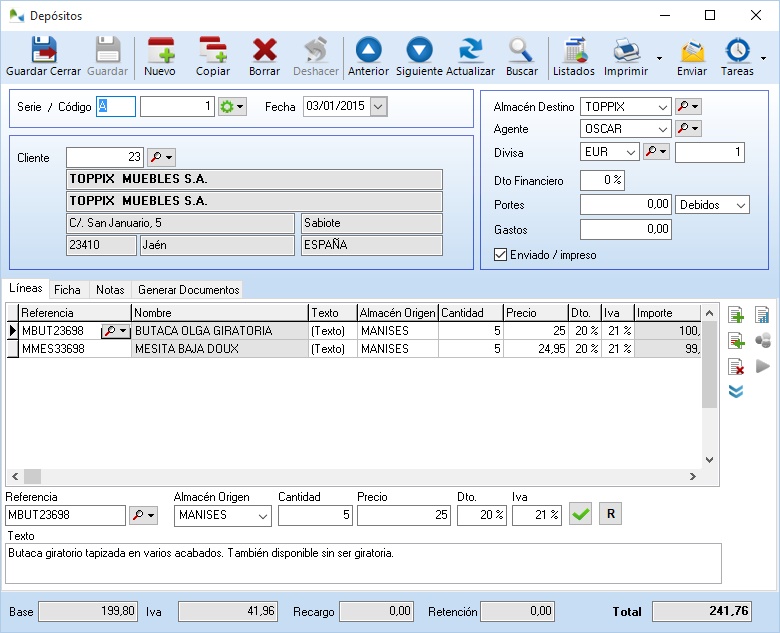 Ficha de depósitos a clientes en Ofipro