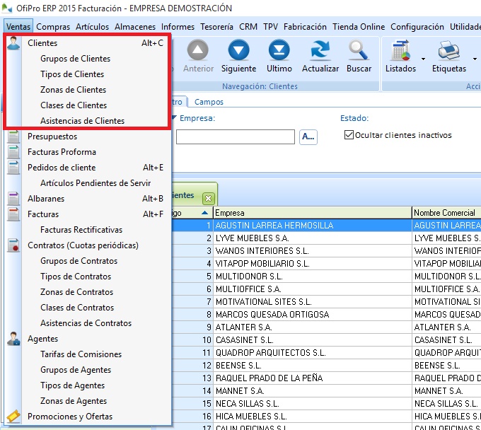 Las opciones contienen subniveles para permitir una navegación más ágil