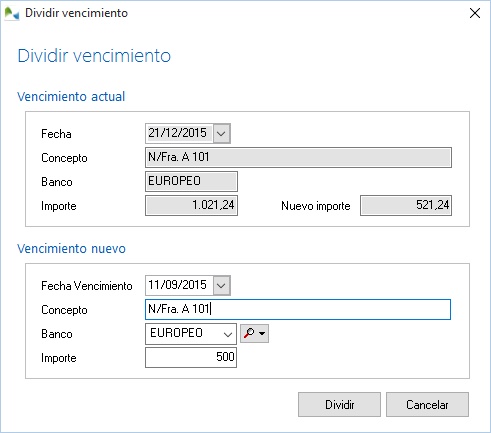 Introduzca los datos para crear un nuevo vencimiento