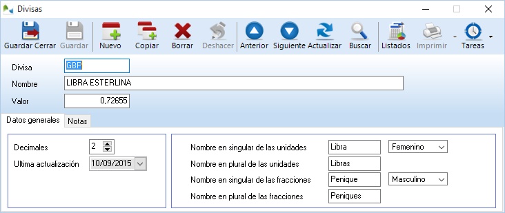 Fichas de divisas en OfiPro