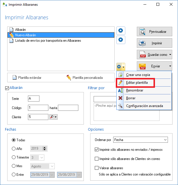 Edición de una plantilla personalizada