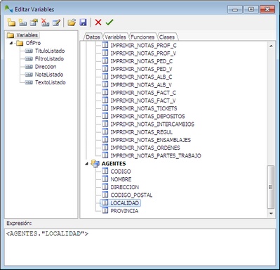 editor de variables en el disenador de informes