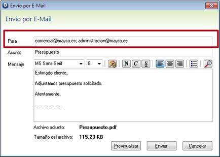 desde ofipro puede enviar un email a varios destinatarios