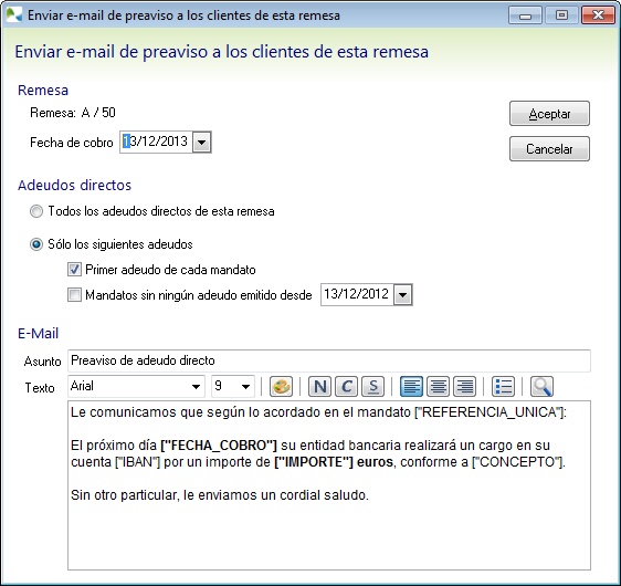 Envíe preavisos a sus clientes antes de remitir el recibo