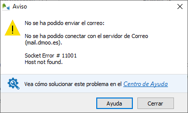 Mensaje de error al tratar de enviar un correo electrónico