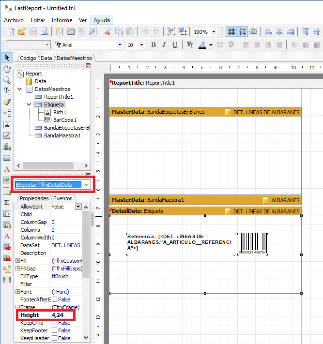 Modifique la altura de la etiqueta