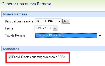 Excluir Clientes con Mandato SEPA en remesas con el cuaderno 19