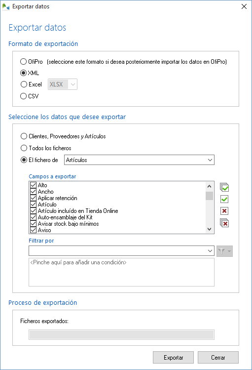 Exportando los datos de un fichero