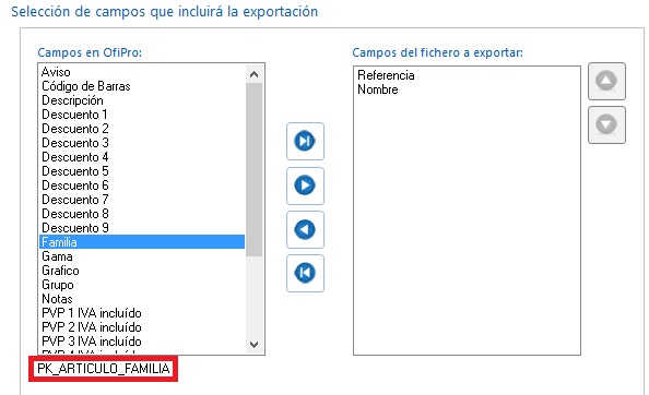 Nombre del campo Familia en la base de datos de OfiPro Nombre del campo Familia en la base de datos de OfiPro