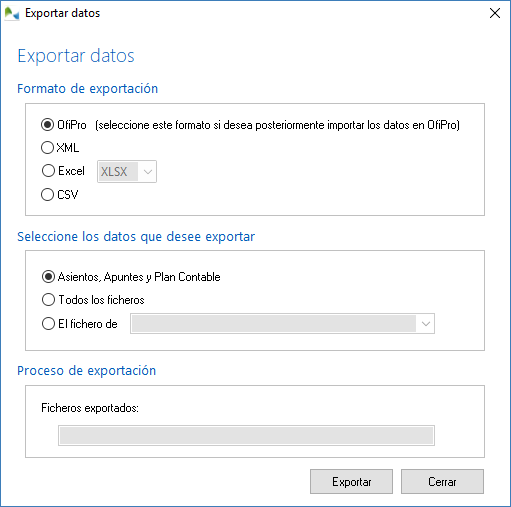Exportar Asientos, Apuntes y Plan Contable