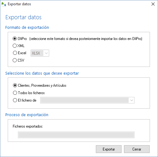 Exportación de datos de OfiPro