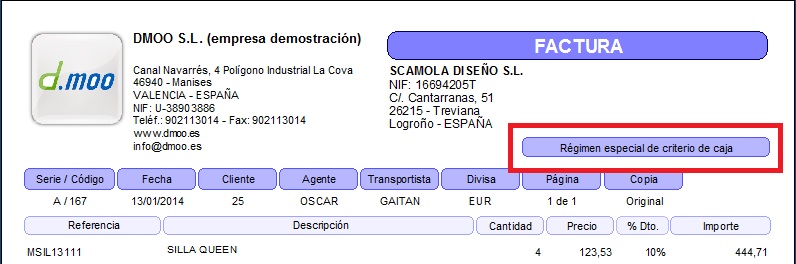 Factura acogida a criterio de caja