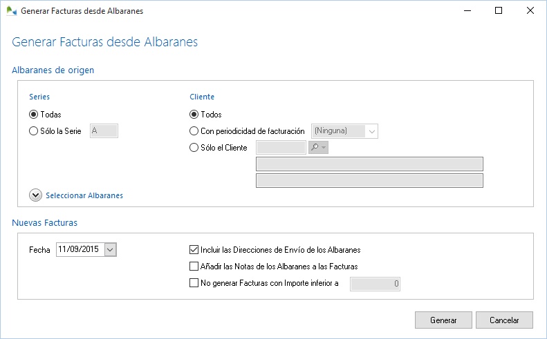 Generación automática de facturas a partir de albaranes