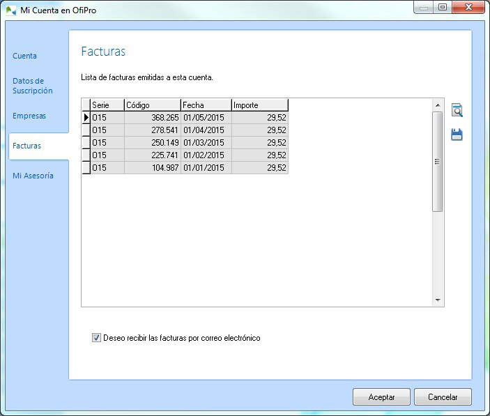 Consulte las facturas emitidas a su cuenta
