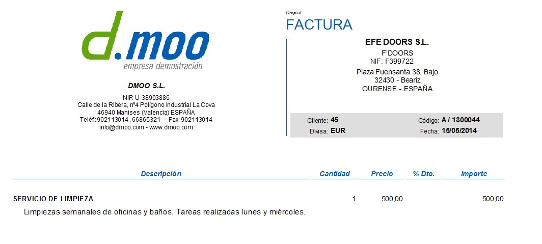 Plantilla de factura de servicios con OfiPro