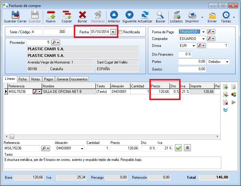 Factura con descuento realizado Factura con descuento realizado