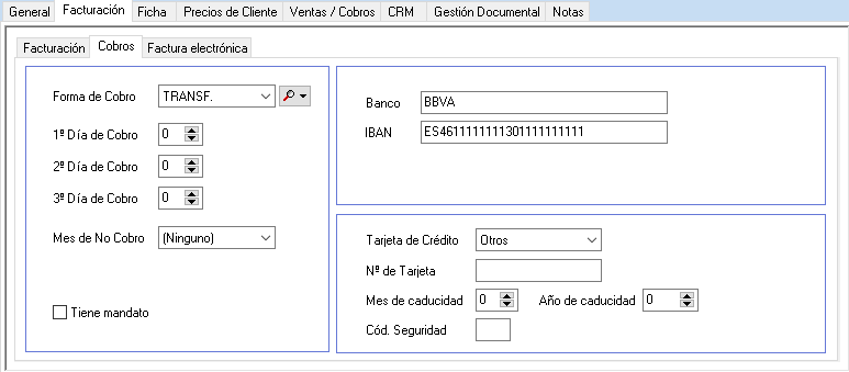 Configure la forma de cobro del cliente
