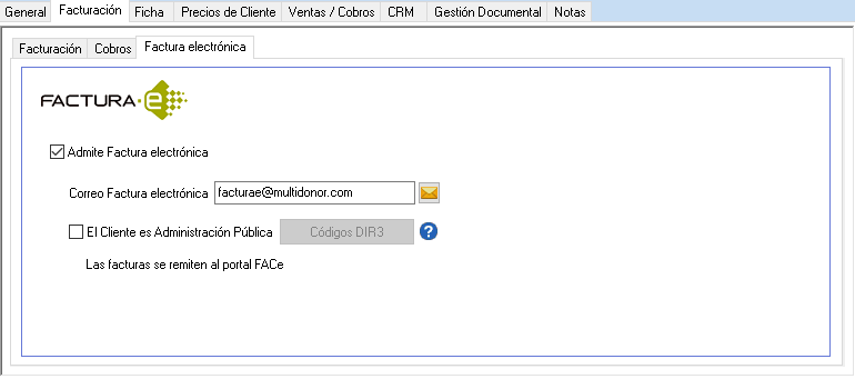 Configure las facturas electrónicas del cliente