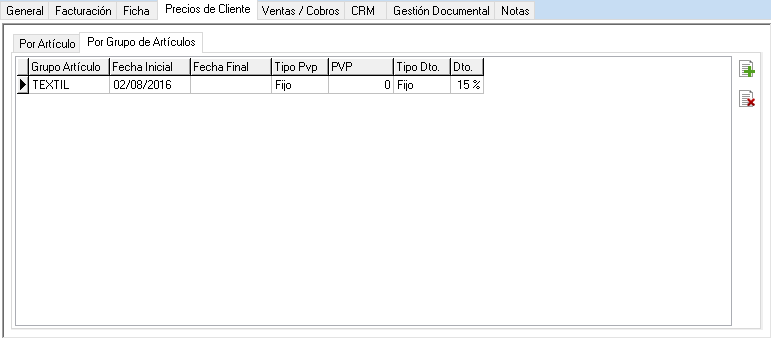 Precios y descuentos por cliente y grupo de artículos en OfiPro