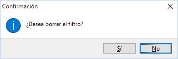 Confirme que desea borrar el filtro