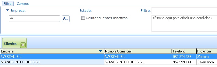 Filtro directo de clientes en OfiPro Filtro directo de clientes en OfiPro