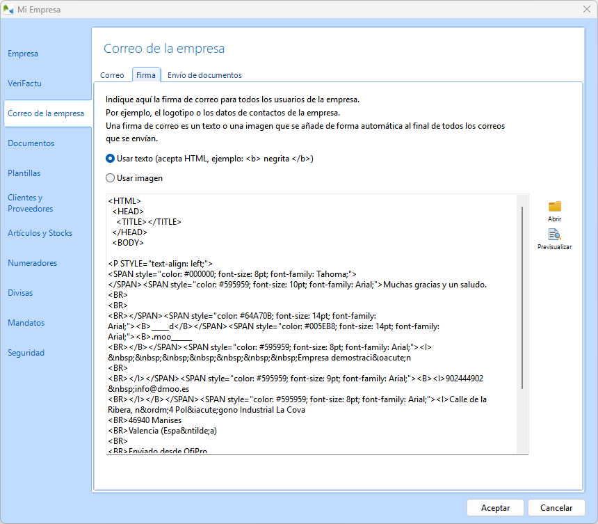 Configuración de la firma de correo general para todos los usuarios de la empresa